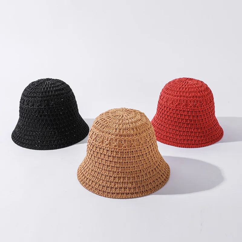 

COKK Bucket Hat Women Summer Spring Hollow Solid Color Breathable Sunshade Outdoor Fisherman Cap Vintage Korean New 2021