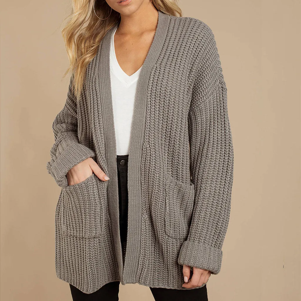 2019 Fashion Casual Pockets Loose Knitted Sweater Ladies Cardigan Streetwear Pullovers Coat Female Autumn Winter Women's |