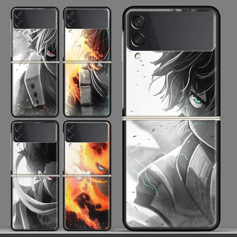 

My Hero Academia Anime Black Phone Case For Samsung Galaxy Z Flip 3 PC Cover ZFlip 3 5G Luxury Art Pattern Bumper Coque Shell