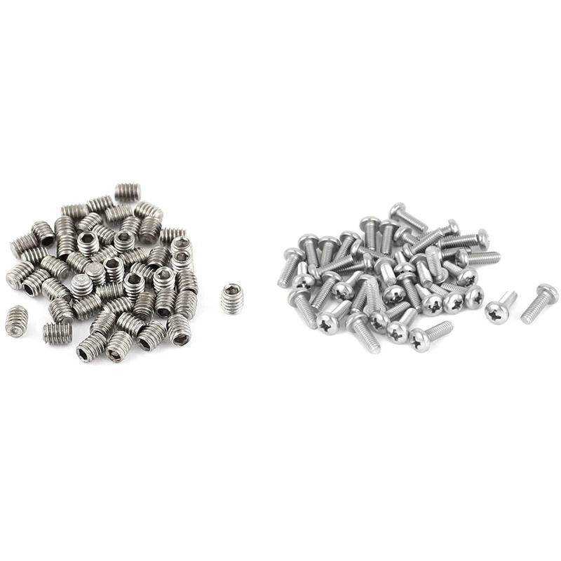 

60Pcs M2 X 4Mm Phillips Round Head Screws Bolt With 50Pcs M2.5 X 3Mm Hex Socket Set Grub Screws Headless Cup Point