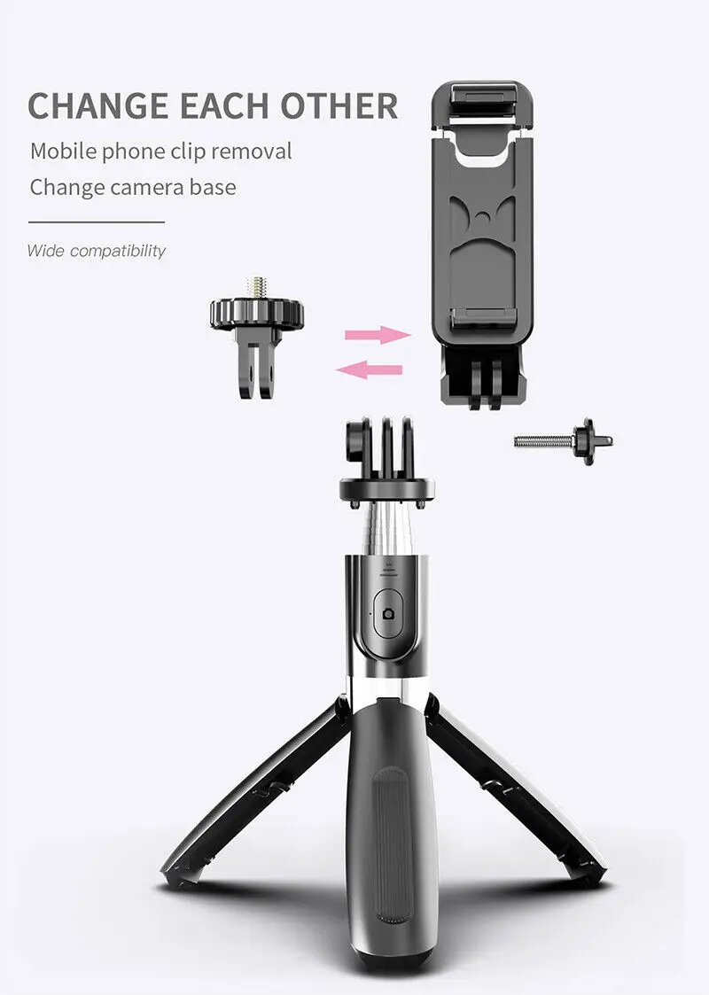 

New Universal 3 In 1 Wireless Bluetooth Selfie Stick Extendable Monopod Foldable Tripod with Remote Phone Holder for IOS Android