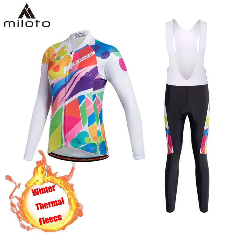 Женский костюм для велоспорта зимний флисовый с длинным рукавом езды на горном