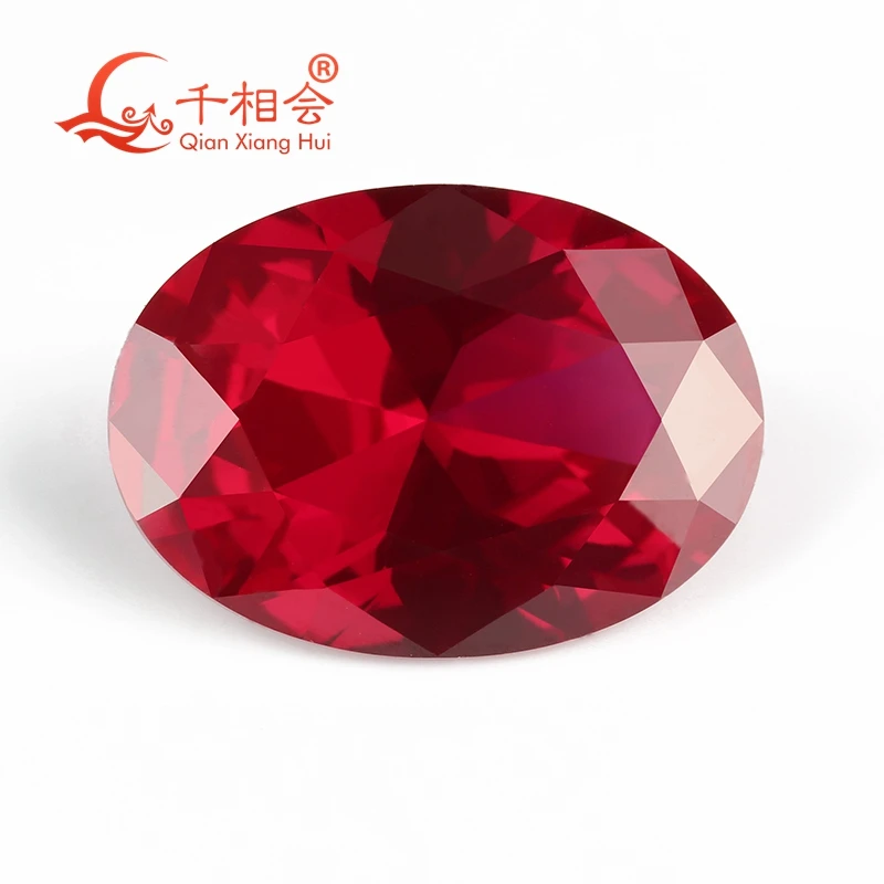 

Oval shape general cut 5# red color artifical ruby corundum clear loose stone