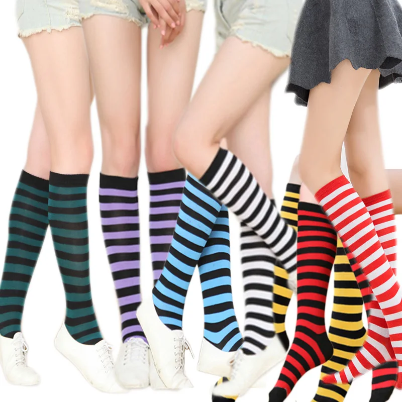 Новинка Модные женские длинные носки Повседневные Хлопковые гольфы в полоску