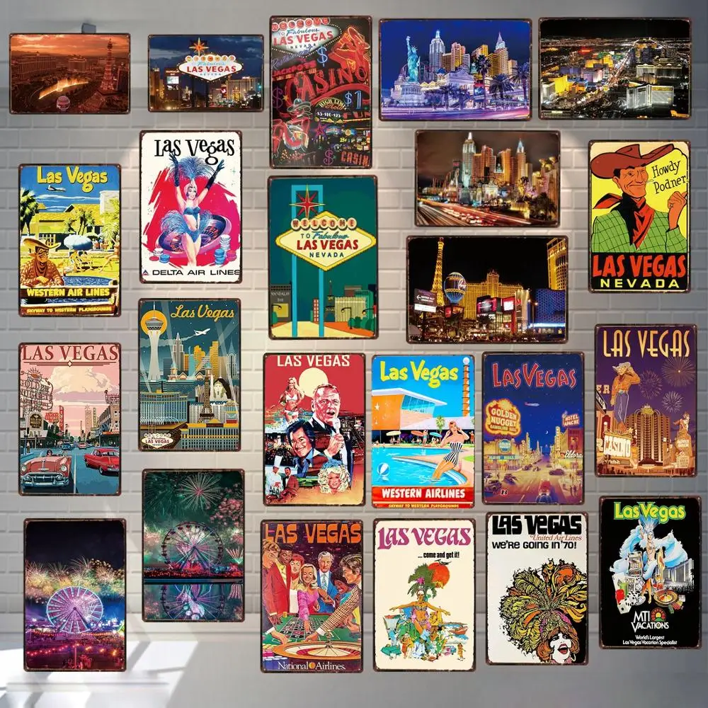 Лас Вегас туристический город металлический знак настенное искусство бар дома