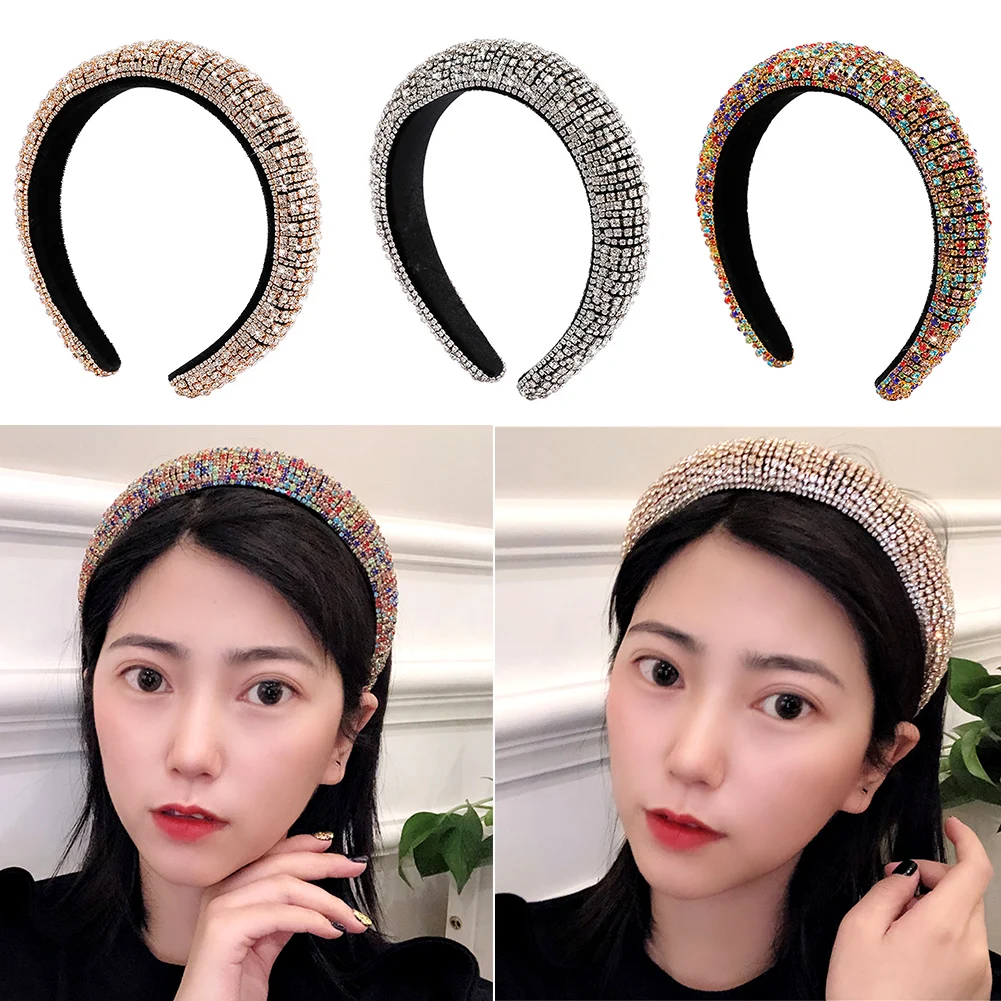 

Stylish Elastic Hoop Women Headband Ladies Wide Bling Vintage Hair Accessories Party Decor Sparkly Rhinestone Elegant Bejewelled