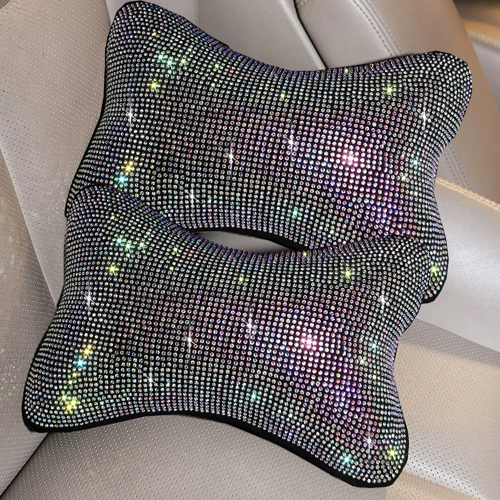 

2 шт. Алмазная шикарная Автомобильная подушка на шею для автомобильного сиденья, водителя, Подушка на подголовник автомобильного сиденья, блестящие аксессуары со стразами