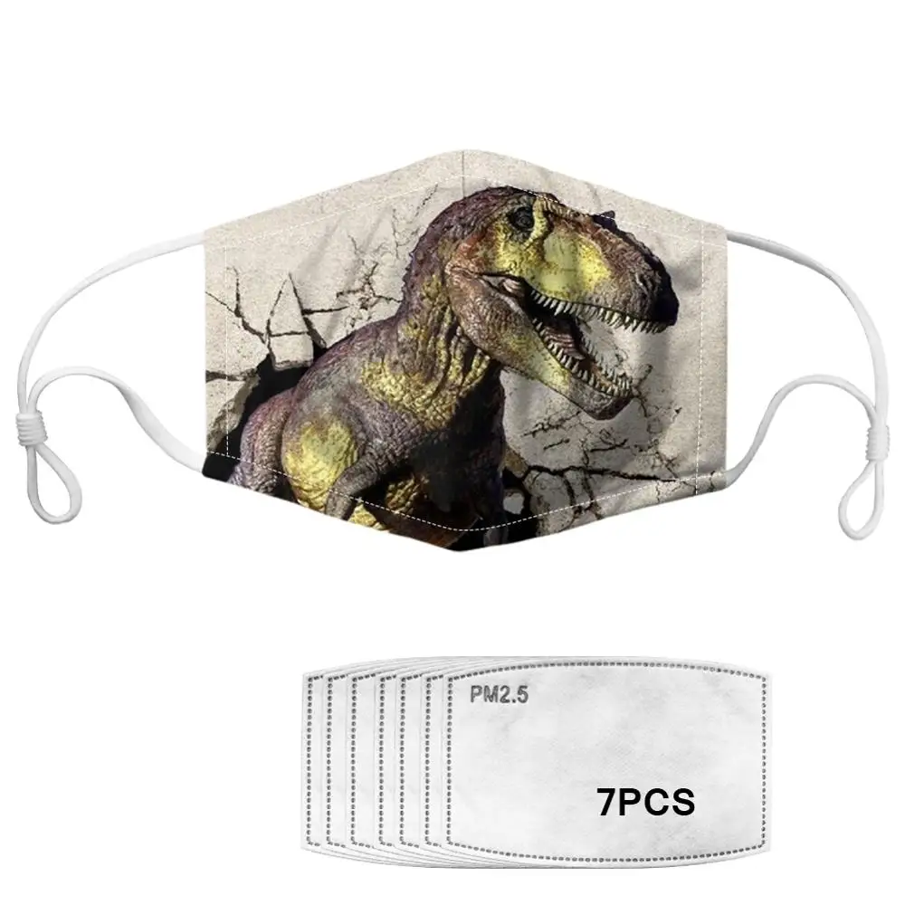 Милые детские маски для рта с мультяшным принтом динозавра противопыльные
