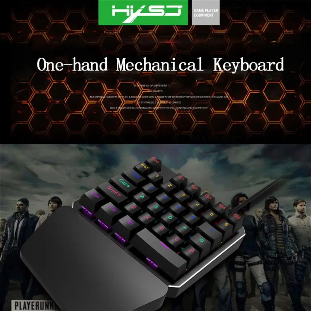 hxsj j100 keyboard 35 keys single hand usb wired backlit mechanical gaming one handed metal panel rgb backlit keyboard free global shipping