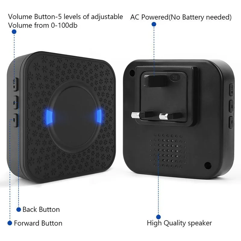 Автономный водонепроницаемый беспроводной дверной звонок светильник без