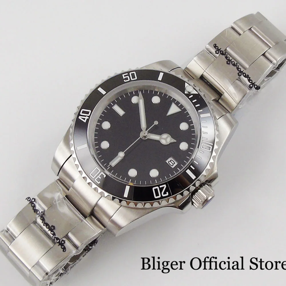 Pаспродажа BLIGER Black Business автоматические мужские часы 24 Драгоценности NH35A MIYOTA 8215 PT5000 без лупы, прозрачное стекло, задняя керамическая вставка