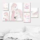 Розовая девушка Сказочный Лебедь лошадь мечта большие цитаты Настенная картина холст картина Скандинавская картина настенные картины для детской комнаты декор
