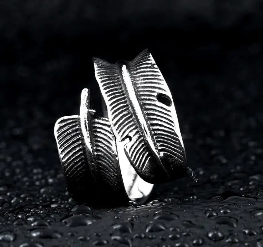 Модное мужское кольцо унисекс из нержавеющей стали с перьями серебряное панк-рок