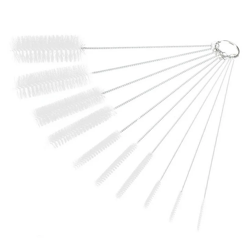 10pcs white 10/12 шт Нержавеющая сталь трубка щетка для чистки бутылки домашних инструментов трубы цилиндр отверстия Набор щеток для мытья с кольцом для ключей - Цвет: 10pcs white