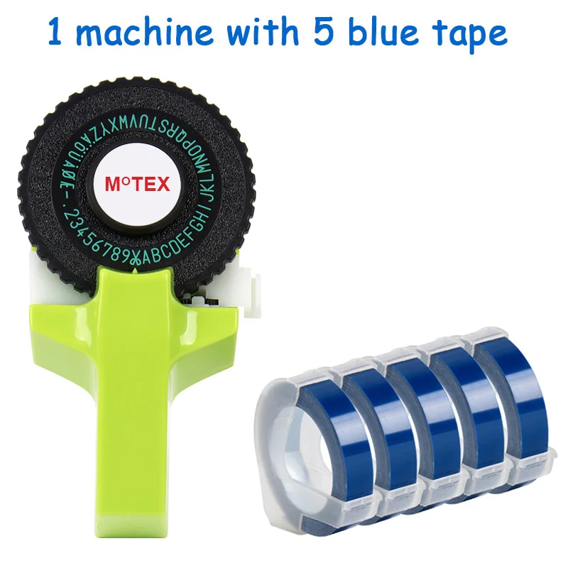 Зеленый цвет MoTex E101 принтер мини DIY Ручная Совместимость для dymo 3D тиснение ручная лента ручная машинка надпись машина - Цвет: machine with 5 blue