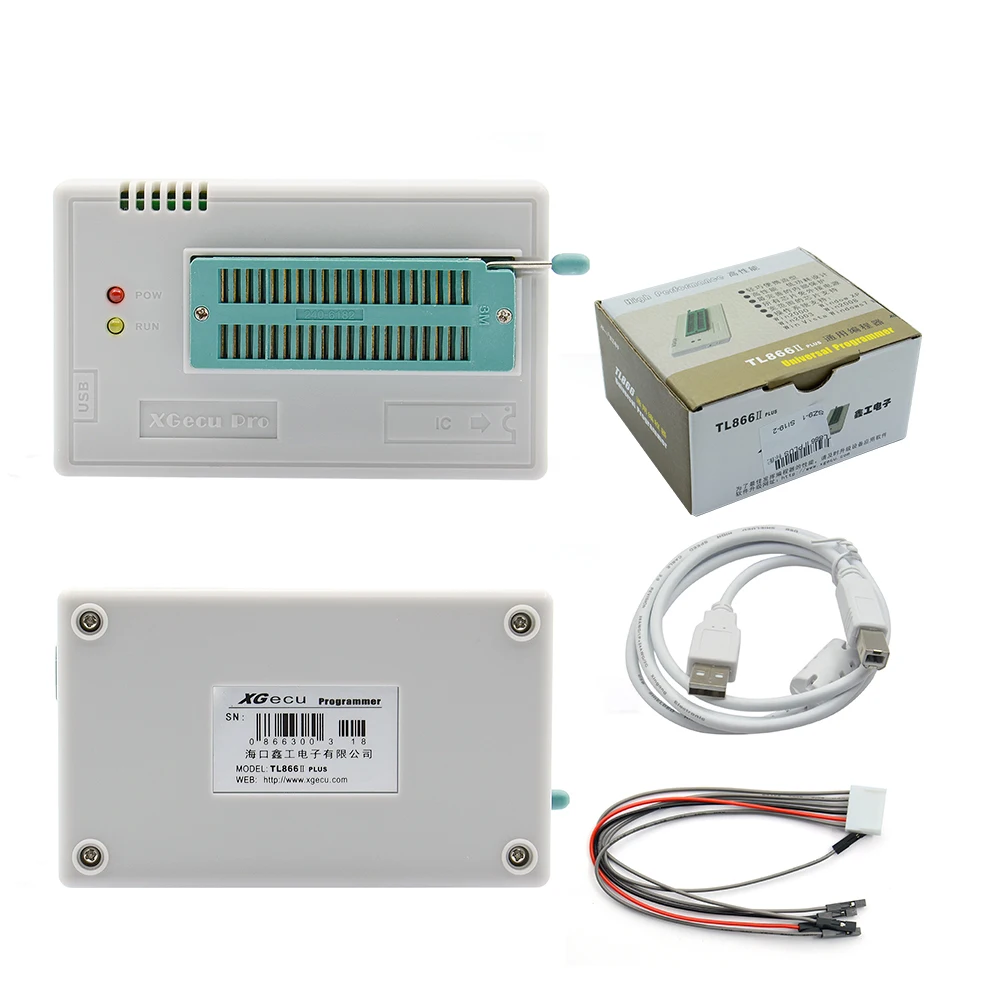 

100% Original XGecu V10.41 TL866II Plus Universal Minipro Programmer+28 Adapters+Test Clip TL866 PIC Bios High speed Programmer