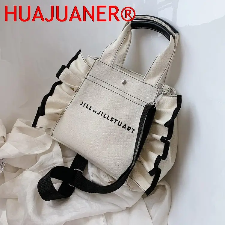 

Korean Style Canvas Women Handbag Large Capacity Ruffle Design Female Shoulder Crossbody Bag Leisure Big Totes Casual Travel Bag