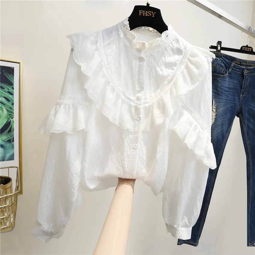 Новинка 2019 осенняя модная женская кружевная блузка элегантная шифоновая рубашка