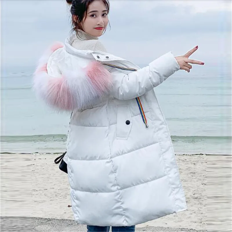 Большой меховой воротник студенческое свободное хлопковое пальто Женская