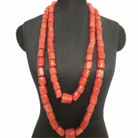4ujewelry 14 20mm mens coral beads jewelry set long design groom wedding necklace bracelet set 2 layers edo bridal traditional bridal jewellery set for male 2019
