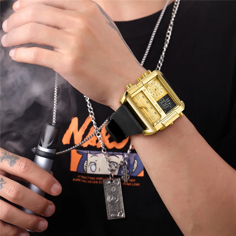 Часы наручные Oulm Мужские спортивные Цифровые кварцевые брендовые Роскошные