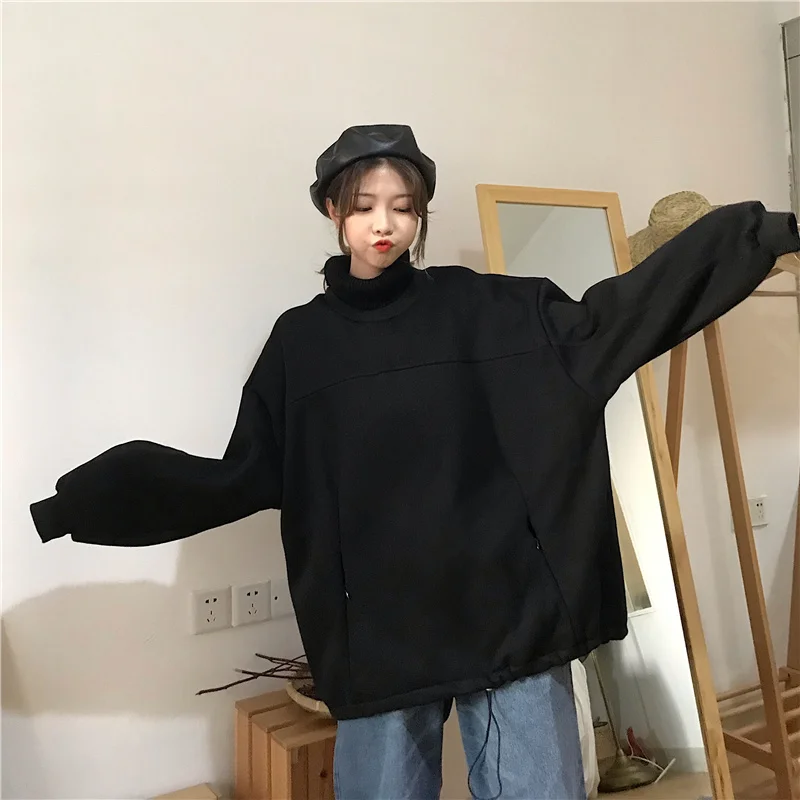 

women tops turtleneck patchwork zippers Hoodies Women's Clothing autumn winter new ulzzang long sleeve pullovers Sweatshirts