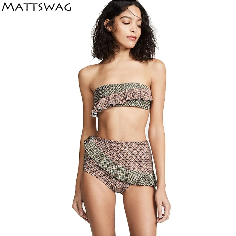 Женский купальник в стиле ретро с асимметричными оборками женский цветочным