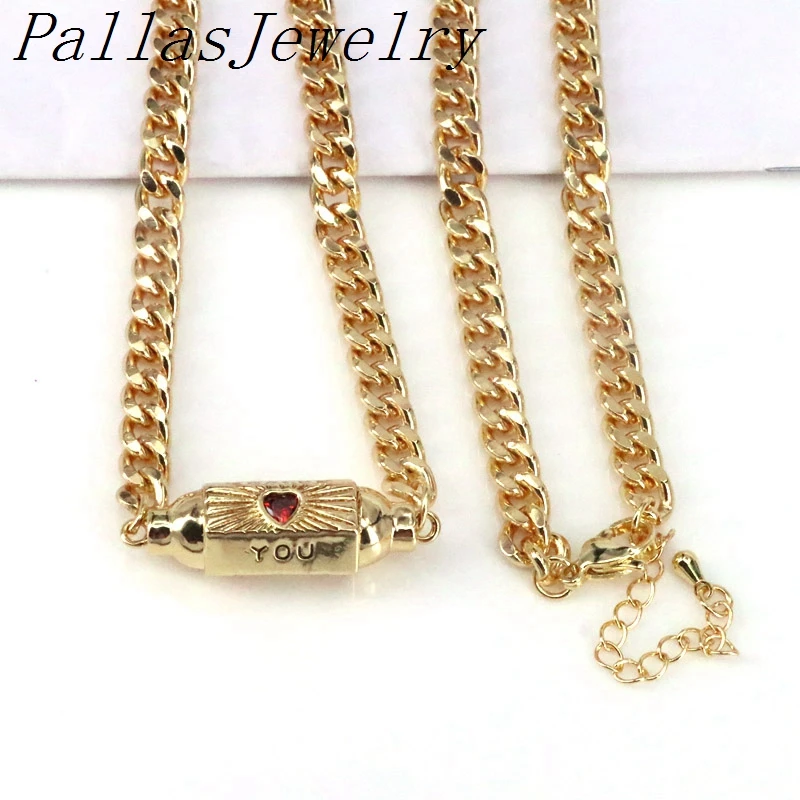

5Pcs, Hot Selling Gold Filled You Word CZ Heart On Hexagon Charms Connector Pendants gold curb chain jewelry for women