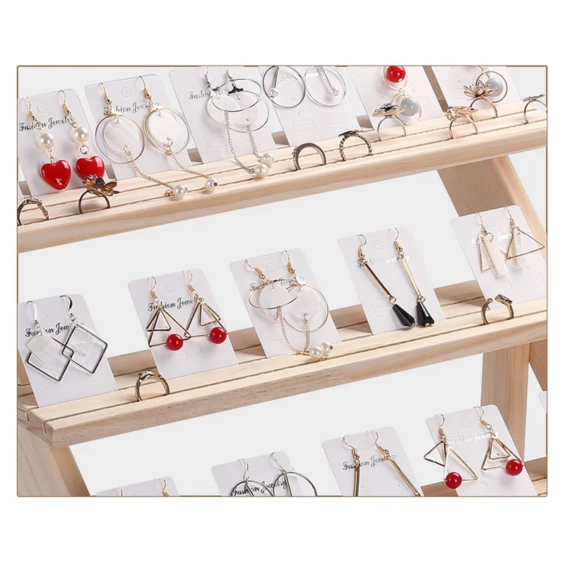 

Jewelry Display Tray Pendant Earrings Rings Display Blocks Solid Wood Jewelry Display Holder 4 Layers
