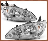 sulinso 2pcs headlight assembly compatible for honda civic 2004 2005 chrome housing headlamps