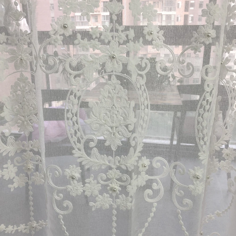 Embroidered Beaded Flower Window Curtains For Living Room Bedroom Bay Custom Panel Valances Kitchen Tulle ZH040&ampD | Дом и сад