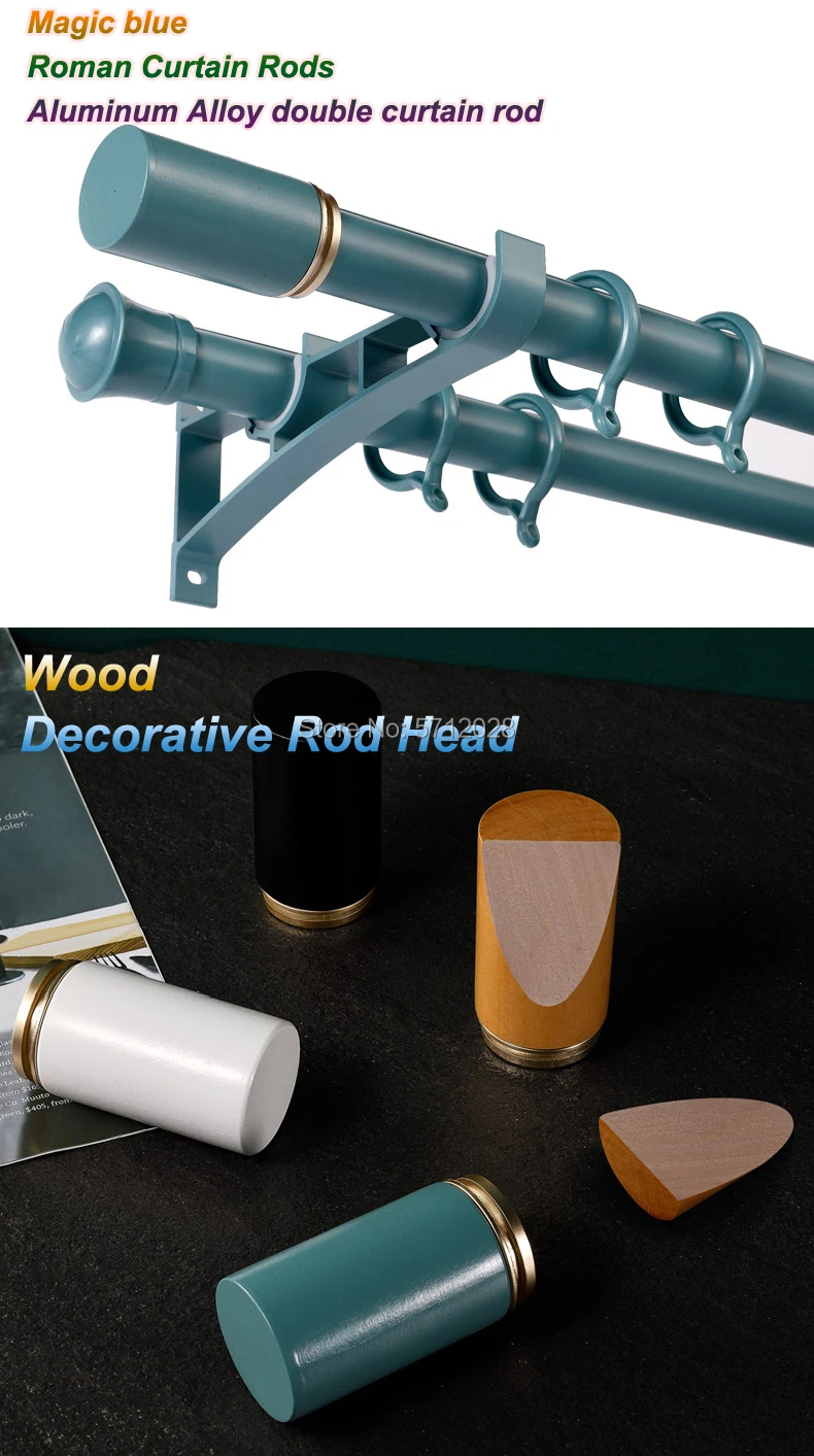 

Fashion Blue Curtain Rod Thicken Aluminum Alloy double curtain rod set Roman Curtain Rods Track Holder Accessories Customized