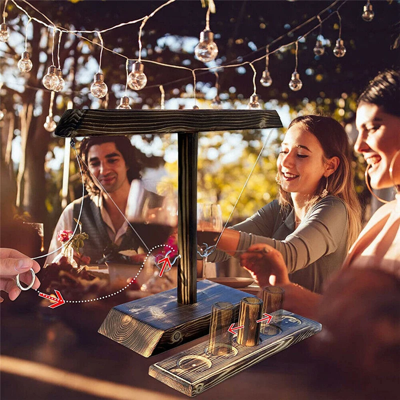 

Party Toys Leisure Industrial Style Bar Drink Shop Handmade Wooden Ring Toss Hooks Fast-paced Interactive Game For Bars Outdoors