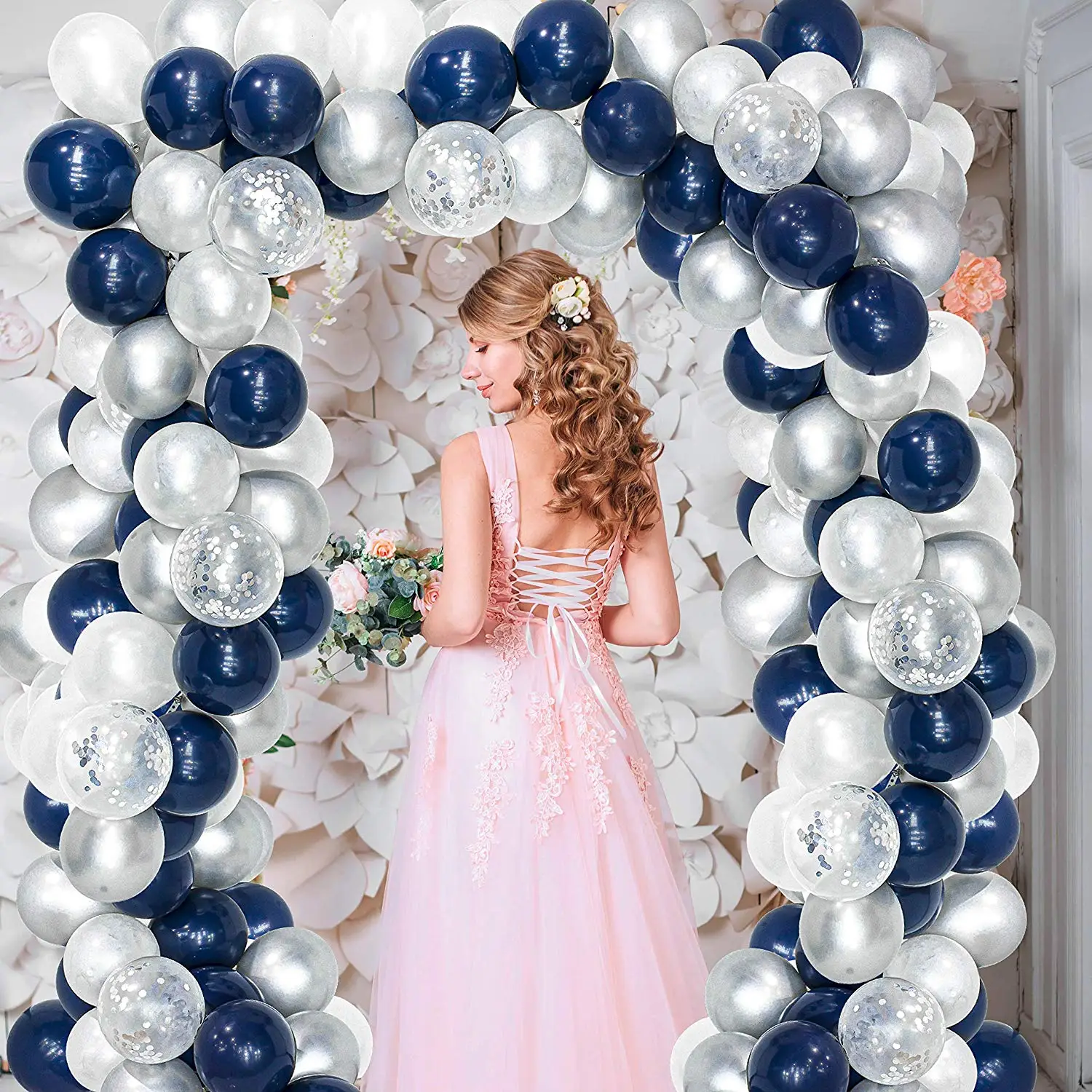 

123pcs Balloon Arch Garland Kit Navy Blue White Latex Balloons Silver Confetti Ballon For Wedding Birthday Christmas Party Decor