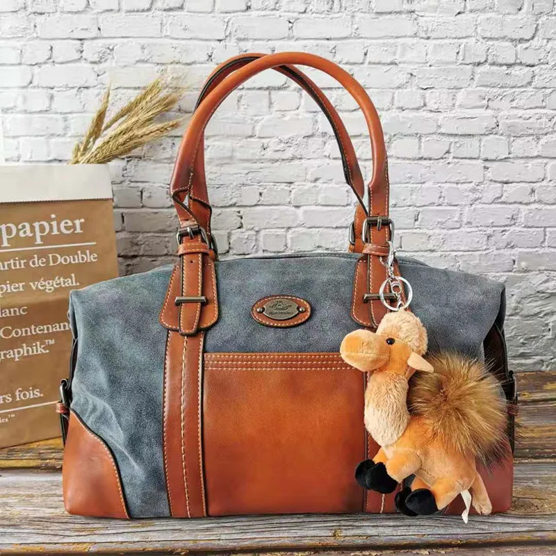 Camel And Blue Женская сумка из натуральной кожи, вместительная сумка с кисточкой, многофункциональная дорожная сумка для дам, мотоциклетные сумки на плечо RU - Цвет: Camel And Blue