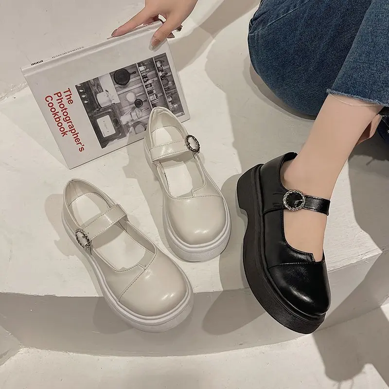 

Туфли женские кожаные, на толстой подошве, с квадратным носком, в японском стиле, универсальные, 2021