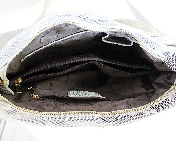 

12.5 Inch Genuine Leather Handbags , Silver /gold Snake Skin Shoulder Bag , Large Capacity Shoppers , Women Crossbody Bag