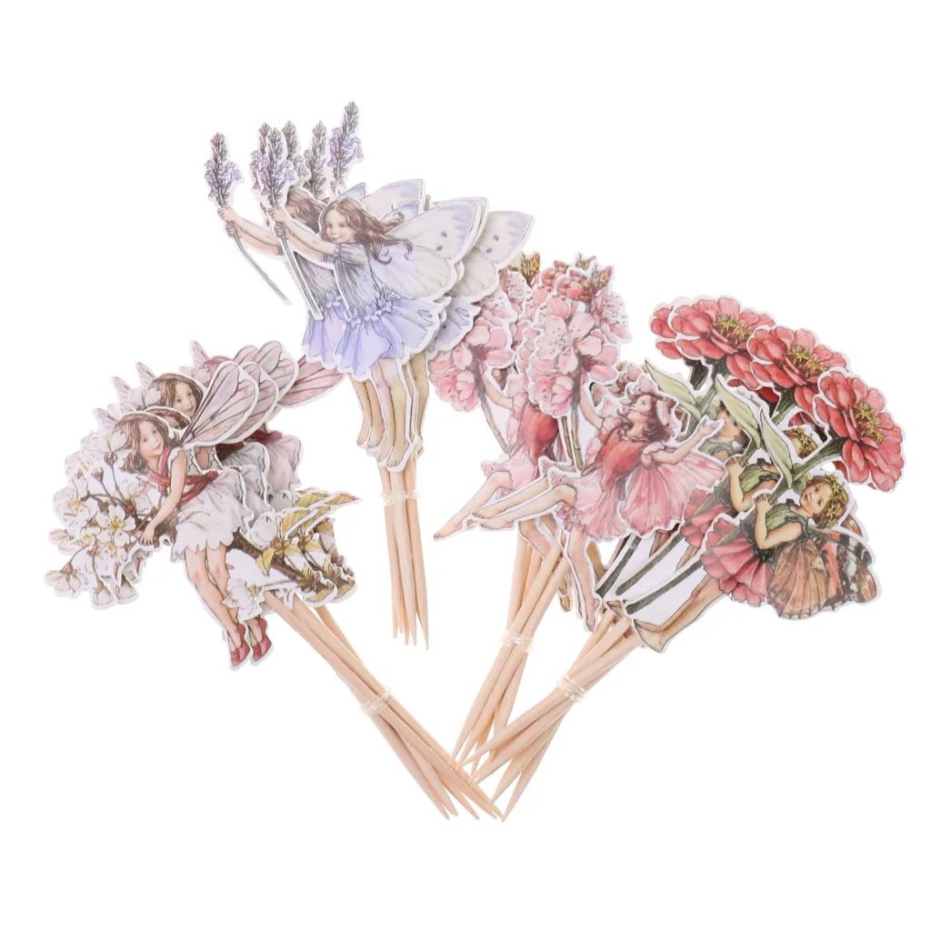 

24 Pieces Flower Fairy Pixie Cupcake Cake Topper Pick Party Cake Decor