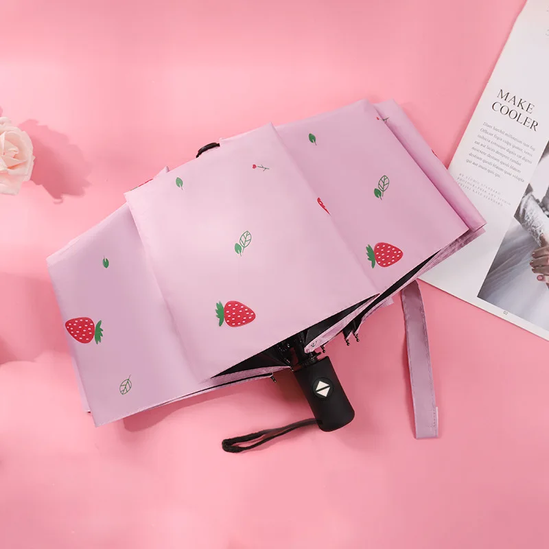 

Umbrella Sunny and Rain Folding Vinyl Sunshade Sun Sunscreen Fruit Pattern Manual Umbrella Summer UV Protection Umbrella