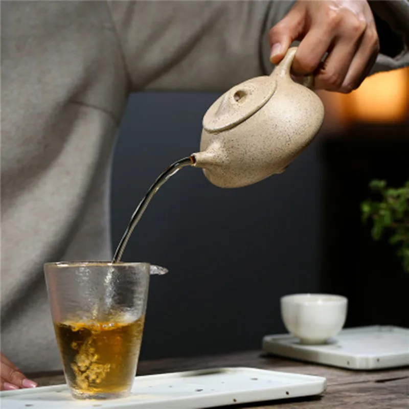 

Yixing Raw Ore Open Fragment Mud Purple Clay Ceramic Teapot Chinese Stone Scoop Pot Pottery Handmade Beautiful Kettle 260cc