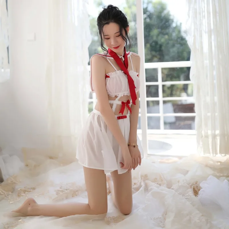 

Jimiko Cute Student Uniform Lace Bow Mini Dress Adult Appeal Costumes Erotic Cosplay Sailor Tube dress Kawaii lingerie Baby Doll