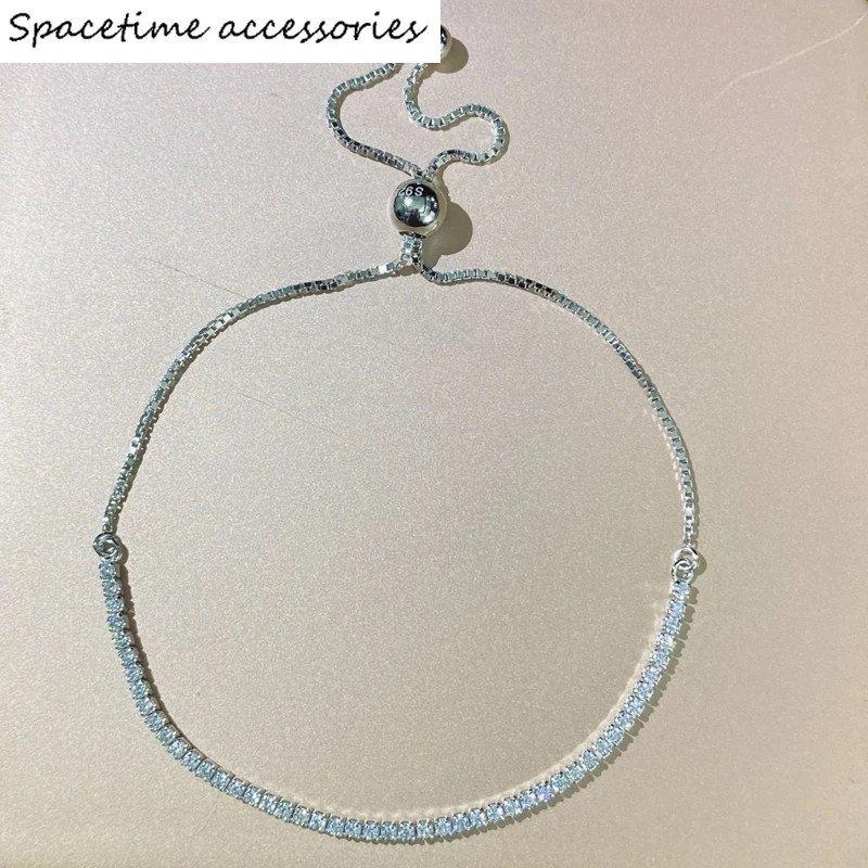 

Sterling Silver 1.5mm High Carbon Diamond Bracelets For Women Girls Anniversary Gift Sparkling Party Fine Jewelry