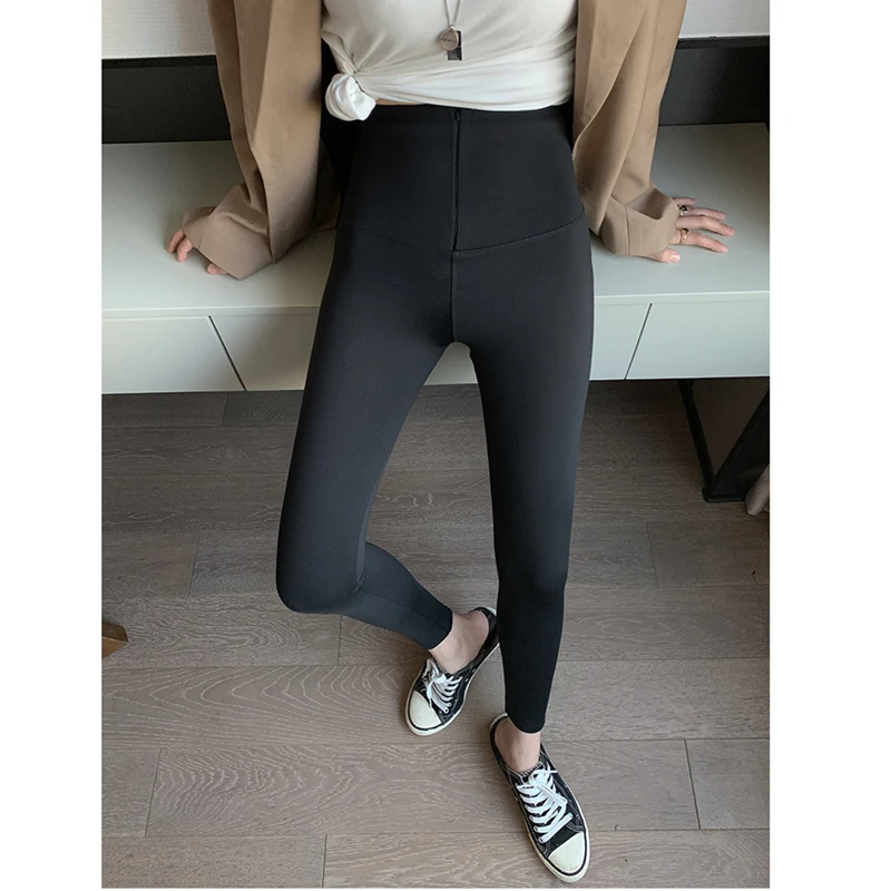 

Женские осенне-зимние леггинсы с высокой талией и молнией