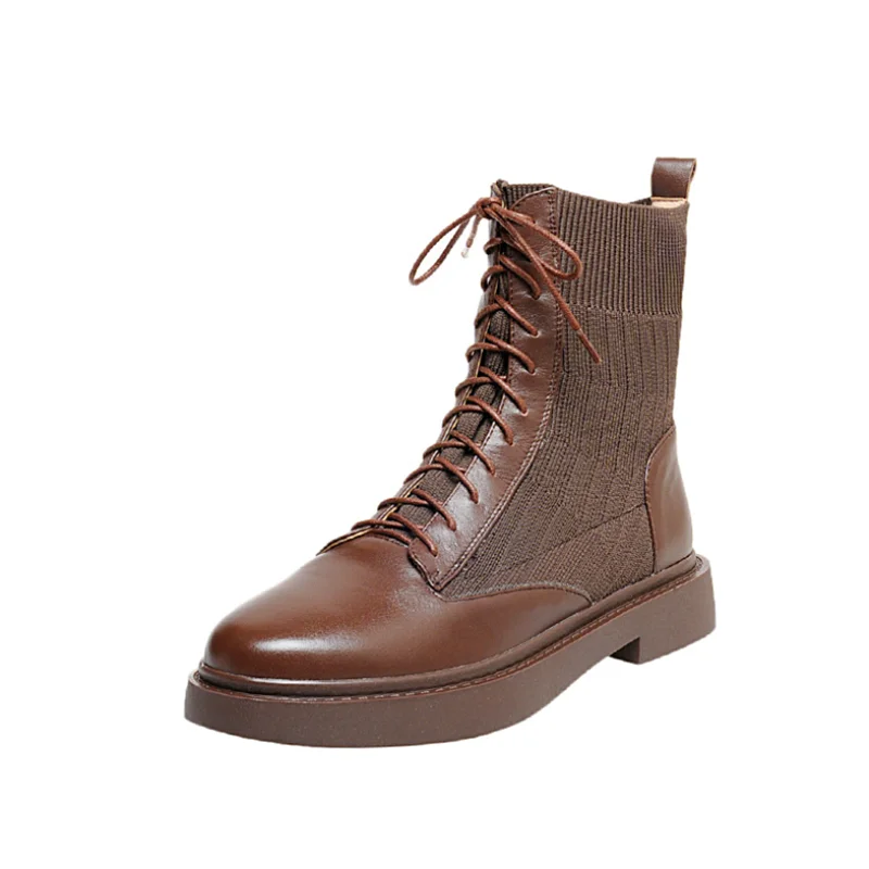 Осень зима британский стиль тянущиеся плетеные ботильоны на шнуровке Кожаные