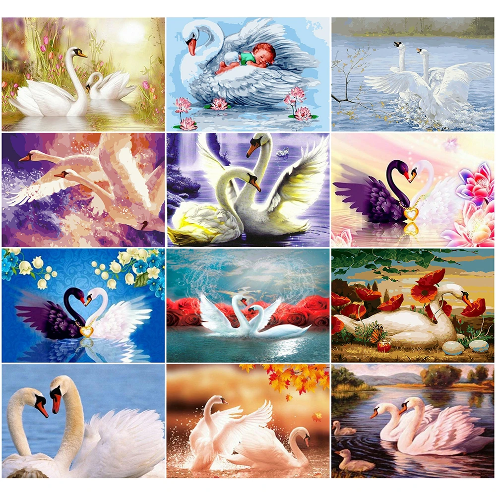 

AZQSD 40x50cm Painting By Numbers Swan Picture Artcraft On Canvas Acrylic Paint Coloring By Numbers Animal HandPainted DIY Gift