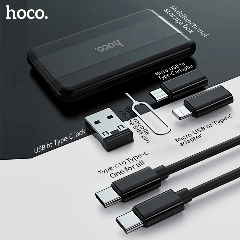 

Hoco 6 in 1 Universal Smart Adapter Storage Box Micro USB Cable Type C Adapter Charge Set For iPhone Xiaomi Travel Storage Bag