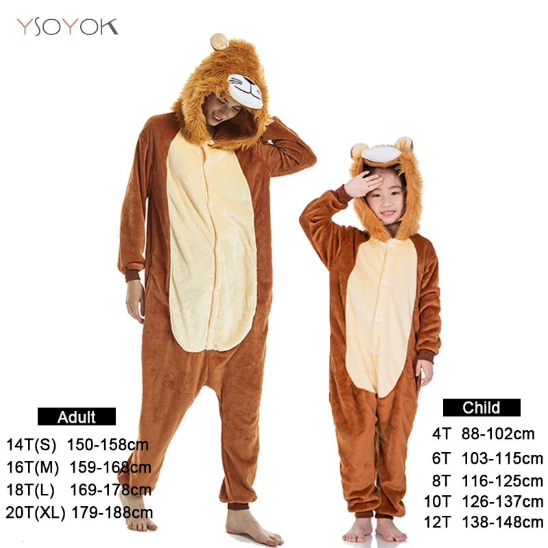 Kigurumi/Детская Пижама с единорогом для мальчиков и девочек; Детский комбинезон с изображением животных; зимние комбинезоны с пандой; женская одежда для сна; фланелевый комбинезон - Цвет: Lion