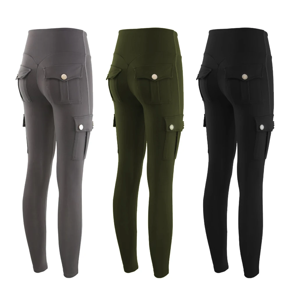 

Women Yoga Pants High Waist Sport Leggings Gym Slim Fit Pocket Sweatpants Outdoor Running Fitness Pants Polyester Cargo Pants