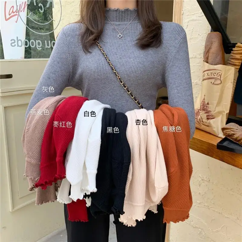 

Полуводолазка вязаная с низом для осени/зимы 2021, новый тонкий дизайн, маленькая Мода, универсальные пуловеры