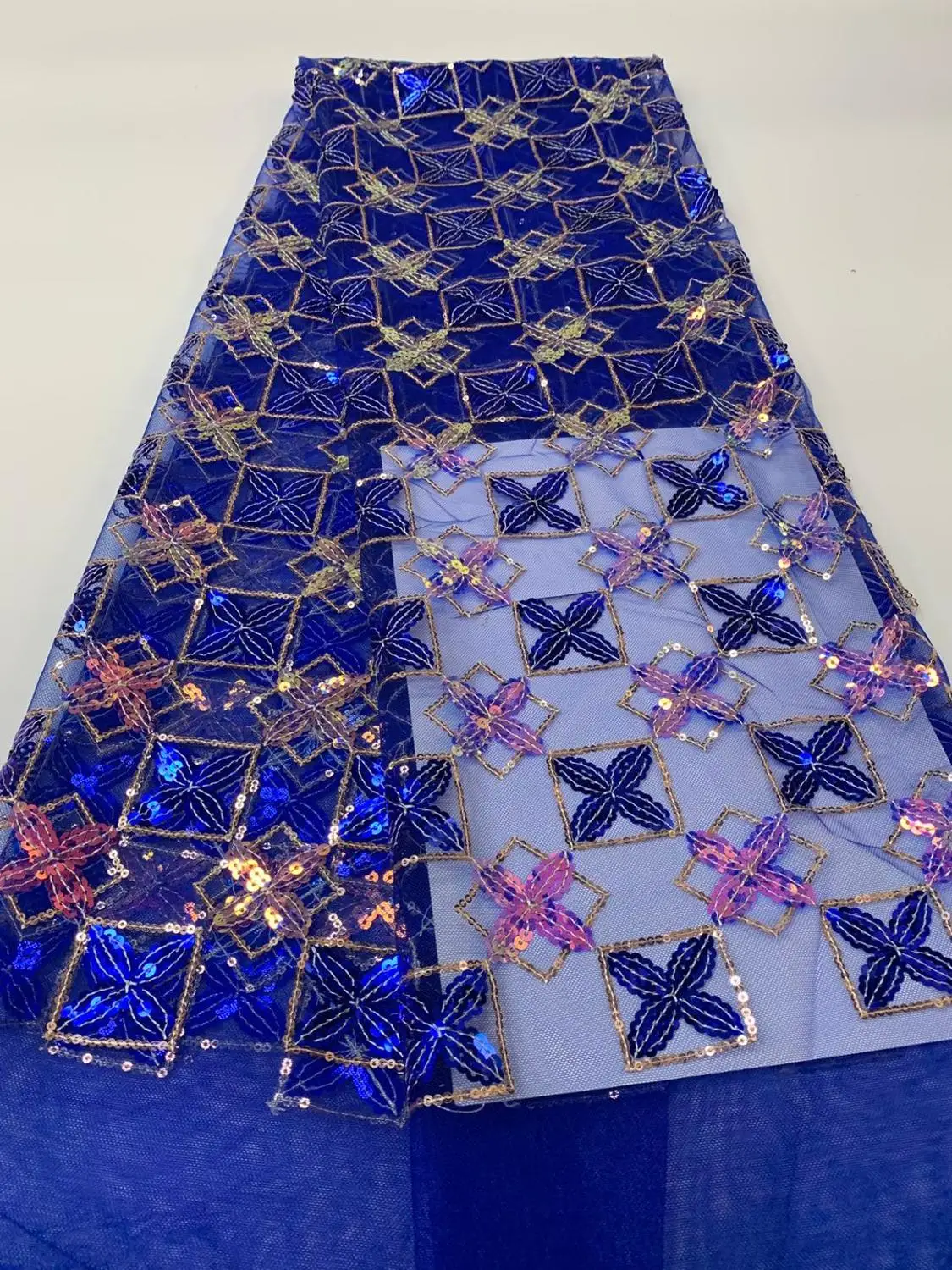 Новейшая кружевная ткань с пайетками высокое качество королевский синий